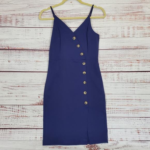 She + Sky Navy Babydoll Sundress Size M Button Accent Zip Back Slit Front NWT - Picture 1 of 12